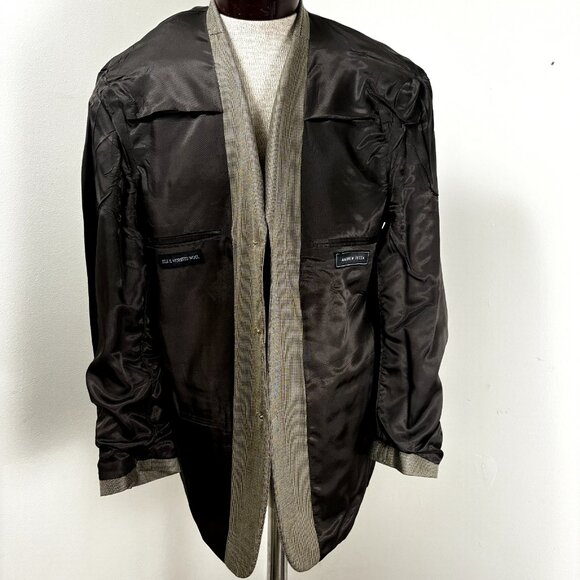 Andrew Fezza Men's Flannel Sport Coat Blazer Size 43R Silk Wool Tan Suit Jacket - Picture 6 of 12